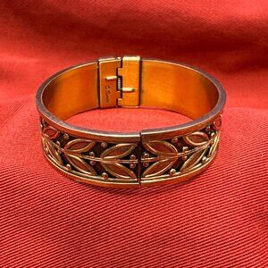VTG Mid-Century Renoir Copper Hinged Cuff Bracelet & Matching Clip Earrings